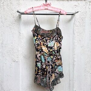 Victoria's Secret Black Floral satin romper XS